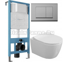 Комплект Унитаз подвесной STWORKI Ларвик 5512 безободковый + Крышка + Инсталляция Aqueduto Tecnica TEC01 + Кнопка Quadrado QUA0100 хром