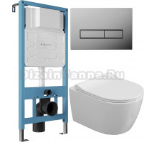 Комплект Унитаз подвесной STWORKI Ларвик 5512 безободковый + Крышка + Инсталляция Aqueduto Tecnica TEC01 + Кнопка Retangulo RET0100 хром