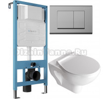 Комплект Унитаз подвесной STWORKI Хедмарк 3510 безободковый + Крышка Smart 0302 с микролифтом + Инсталляция Aqueduto Tecnica TEC01 + Кнопка Quadrado QUA0100 хром