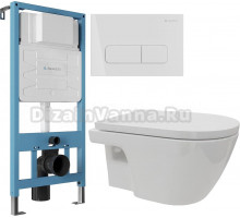 Комплект Унитаз подвесной DIWO Углич 0710 с микролифтом + Инсталляция Aqueduto Tecnica TEC01 + Кнопка Forma FOR0110 европейский белый