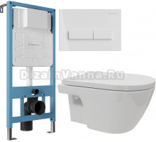 Комплект Унитаз подвесной DIWO Углич 0710 с микролифтом + Инсталляция Aqueduto Tecnica TEC01 + Кнопка Retangulo RET0110 европейский белый