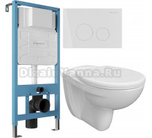 Комплект Унитаз подвесной DIWO Анапа безободковый + Крышка 800-003-709 дюропласт, с микролифтом + Инсталляция Aqueduto Tecnica TEC01 + Кнопка Circulo CIR0110 европейский белый