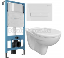 Комплект Унитаз подвесной DIWO Анапа безободковый + Крышка 800-003-709 дюропласт, с микролифтом + Инсталляция Aqueduto Tecnica TEC01 + Кнопка Retangulo RET0110 европейский белый