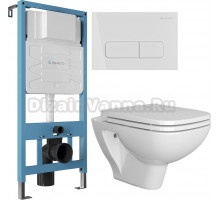 Комплект Унитаз подвесной DIWO Сочи 7508N003-0079 безободковая + Крышка Yakut 0344 с микролифтом + Инсталляция Aqueduto Tecnica TEC01 + Кнопка Forma FOR0110 европейский белый