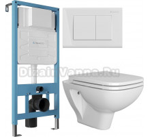 Комплект Унитаз подвесной DIWO Сочи 7508N003-0079 безободковая + Крышка Yakut 0344 с микролифтом + Инсталляция Aqueduto Tecnica TEC01 + Кнопка Quadrado QUA0110 европейский белый