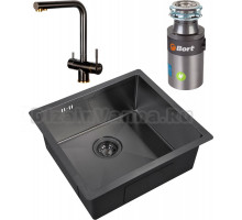 Комплект Мойка кухонная Zorg Inox PVD 4844 grafit + Смеситель Inox SZR-7039 BR/GRAFIT бронза графит + Измельчитель Bort Titan 4000 Control