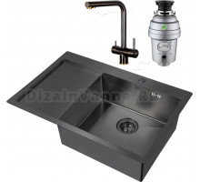 Комплект Мойка кухонная Zorg Inox PVD 7851 R grafit + Смеситель Inox SZR-7039 BR/GRAFIT бронза графит + Измельчитель Inox D