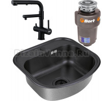 Комплект Мойка кухонная Zorg Inox PVD SZR 4749 GRAFIT графит + Смеситель Sanitary SZR-3216 Grafit графит + Измельчитель Bort Titan Max Power FullControl