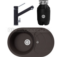 Комплект Мойка кухонная TopZero Alla 780.500-93 Chocolate + Смеситель Leonardo chocolate 93 + Измельчитель Bone Crusher BC 810-AS