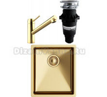 Комплект Мойка кухонная TopZero TNL ColorX 340 GOLD золотая + Смеситель Matto золото + Измельчитель Bone Crusher BC 810-SL Slim Line