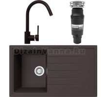 Комплект Мойка кухонная TopZero TopGran Claudia 860.500-93 chocolate 93 + Смеситель Romeo chocolate 93 + Измельчитель Bone Crusher BC 910-SL-Slim Line