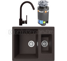 Комплект Мойка кухонная TopZero Madonna 615.500 15-93 Chocolate + Смеситель Romeo chocolate 93 + Измельчитель Bort Titan 4000
