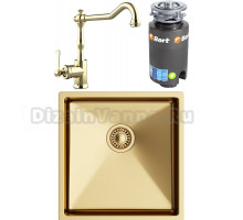 Комплект Мойка кухонная TopZero TNL ColorX 400 GOLD золото + Смеситель Rubato золото + Измельчитель Bort Titan 4000