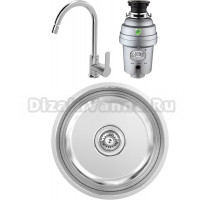 Комплект Мойка кухонная Kantera Round bowl + Смеситель MEGA City MG-ZRV102 хром + Измельчитель Zorg Inox D