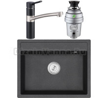 Комплект Мойка кухонная Emar Quartz + Смеситель 3011.12 Оникс + Измельчитель Zorg Inox D