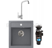 Комплект Мойка кухонная FOSTOGRAN FG 50-46 503 искристый серый + Смеситель MEGA Ege MG-PL10 хром + Измельчитель Bort Master Eco