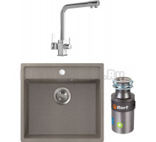 Комплект Мойка кухонная FOSTOGRAN FG 52-50 435 латте + Смеситель MEGA Life MG-TK06 хром + Измельчитель Bort Titan 4000 Control