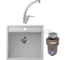 Комплект Мойка кухонная FOSTOGRAN FG 52-50 650 арктик + Смеситель MEGA Mega MG-BMK016 хром + Измельчитель Bort Titan 5000