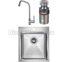 Комплект Мойка кухонная Paulmark Favore PM214551-BS брашированная нержавеющая сталь + Смеситель MEGA City MG- ZRV104 хром + Измельчитель Bort Titan 4000 Control
