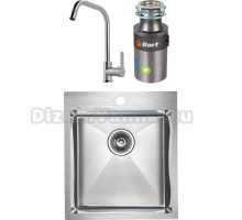Комплект Мойка кухонная Paulmark Favore PM214551-BS брашированная нержавеющая сталь + Смеситель MEGA City MG- ZRV104 хром + Измельчитель Bort Titan 4000 Plus