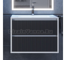 Тумба с раковиной Uperwood Next 70 подвесная, белая, графит, 2 ящика