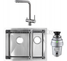 Комплект Мойка кухонная Grandex Aqua Proline + Смеситель Alveus Aquila 1139805 сатинированная сталь + Измельчитель Zorg Inox D