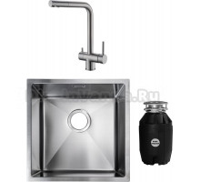 Комплект Мойка кухонная Grandex Aqua Proline + Смеситель Alveus Aquila 1139805 сатинированная сталь + Измельчитель Bone Crusher BC 810-AS