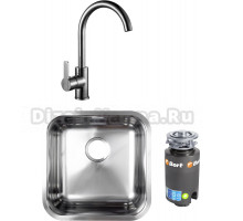 Комплект Мойка кухонная Grandex Aqua Select + Смеситель Alveus Tonia 1129055 + Измельчитель Bort Titan 4000