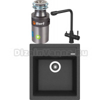 Комплект Мойка кухонная Florentina Липси 460 черная + Смеситель Rush MS9035-33Black черный + Измельчитель Bort Titan 4000 Plus