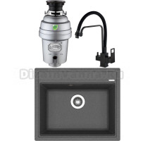 Комплект Мойка кухонная Florentina Липси 600 черная + Смеситель Haiba HB76615-7 черный + Измельчитель Zorg Inox D