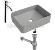 Комплект Раковина Aqueduto Espiral ESP0430 50 см серая матовая + Смеситель STWORKI Ольборг FD01031 высокий + Сифон AlcaPlast