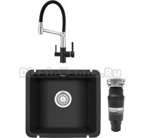 Комплект Мойка кухонная Granula 3601, ЧЁРНЫЙ + Смеситель GR-0083 GR-0083 черный с гибким изливом + Измельчитель Bone Crusher BC 910-SL-Slim Line