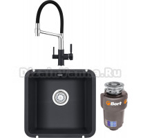 Комплект Мойка кухонная Granula 3801, ШВАРЦ + Смеситель GR-0083 GR-0083 шварц с гибким изливом + Измельчитель Bort Titan 5000 Control