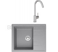 Комплект Мойка кухонная Domaci Болонья М-150-006 светло-серая + Смеситель Ливорно
