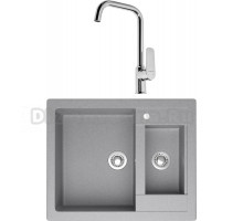 Комплект Мойка кухонная Domaci Болонья М-19-006 светло-серая + Смеситель STWORKI