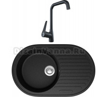 Комплект Мойка кухонная Domaci Болонья М-11-002 черная + Смеситель STWORKI WFD04007GA черный матовый