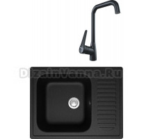 Комплект Мойка кухонная Domaci Болонья М-15-002 черная + Смеситель STWORKI WFD04007GA черный матовый