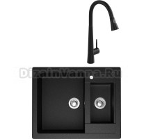Комплект Мойка кухонная Domaci Болонья М-19-002 черная + Смеситель Ливорно WFD04098 черный