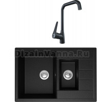 Комплект Мойка кухонная Domaci Болонья М-210-002 черная + Смеситель STWORKI WFD04007GA черный матовый