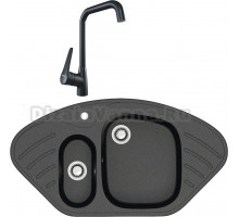 Комплект Мойка кухонная Domaci Болонья М-23-002 черная + Смеситель STWORKI WFD04007GA черный матовый