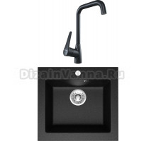 Комплект Мойка кухонная Domaci Болонья М-35-002 черная + Смеситель STWORKI WFD04007GA черный матовый