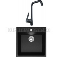 Комплект Мойка кухонная Domaci Болонья М-42-002 черная + Смеситель STWORKI WFD04007GA черный матовый