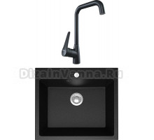 Комплект Мойка кухонная Domaci Болонья М-44-002 черная + Смеситель STWORKI WFD04007GA черный матовый
