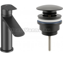 Смеситель Wellsee ICON! for life 201000002 с донным клапаном, черный матовый