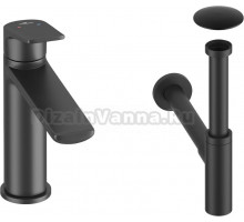 Комплект для раковины Wellsee ICON! for life 201000082 с сифоном и донным клапаном, черный матовый