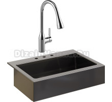 Комплект Мойка кухонная Domaci Сиена 50186-110 с 3 отверстиями, черная матовая + Смеситель STWORKI 33138-123/1BG-IG11