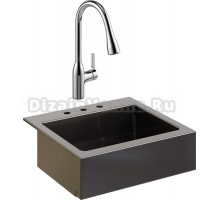 Комплект Мойка кухонная Domaci Сиена 50166-110 с 3 отверстиями, черная матовая + Смеситель STWORKI 33138-123/1BG-IG11