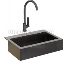 Комплект Мойка кухонная Domaci Сиена 50186-110 с 3 отверстиями, черная матовая + Смеситель STWORKI HWX5015-P01BK