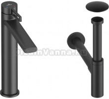 Комплект для раковины Wellsee ONCE! and forever 201000097 с сифоном и донным клапаном, черный матовый