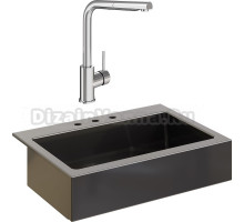Комплект Мойка кухонная Domaci Сиена 50186-110 с 3 отверстиями, черная матовая + Смеситель STWORKI HDN1309XH